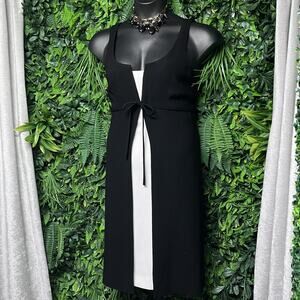 Vintage TERI JON‎ RICKI FREEMAN Dress Women 14 Black White Sheath Cocktail 2689